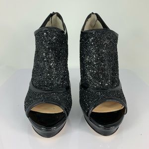 Jerome Rousseau Black Glitter Platform Heel